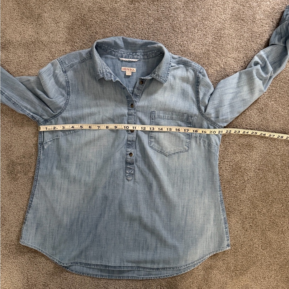 Merona Light Blue Chambray 3/4 Button Down Shirt women’s XL - Picture 7 of 8